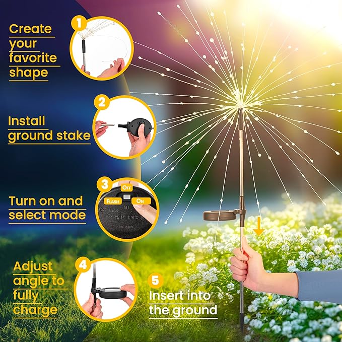 GIGALUMI Garden Decor Outdoor Lights 120LED 2Pack, Solar Garden Lights - Image 3