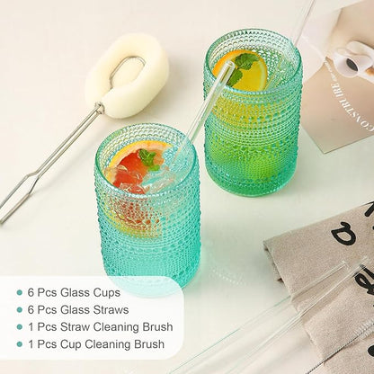 ZMOWIPDL Vintage Glassware Drinking Glasses Set of 6, 15 oz Hobnail Glass Cups - Image 5