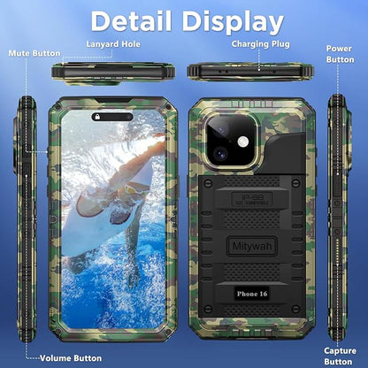 Mitywah Waterproof Case for iPhone 16, Shockproof Heavy Duty Case - Image 8