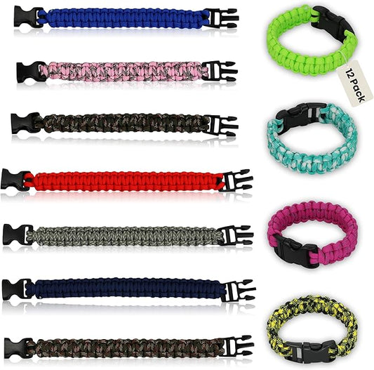 Iconikal 12-Pack Paracord Survival Bracelets Quick-Release Clip Assorted Colors by Iconikal