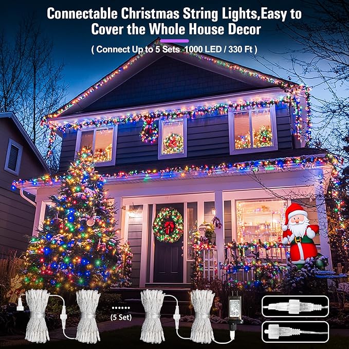 JMEXSUSS Multicolor Christmas Tree Lights Outdoor Indoor Clear Wire, 200 LED - Image 2
