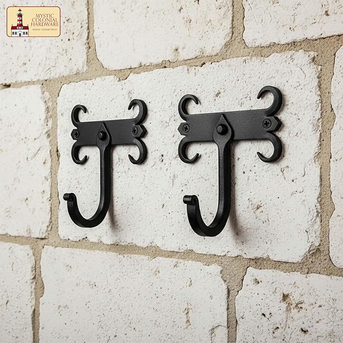 Mystic Colonial Rustic Cast Iron Wall Hooks, Heavy Duty Retro Utility Hooks - Image 8