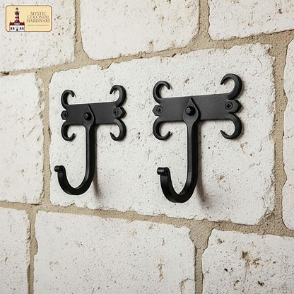 Mystic Colonial Rustic Cast Iron Wall Hooks, Heavy Duty Retro Utility Hooks - Image 8