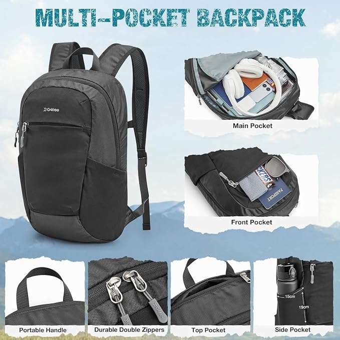 G4Free Small Hiking Backpack 20L Lightweight Foldable Packable Travel Daypack - Image 4