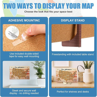 Cork Board USA Travel Map with Push 100 Pin and Wooden Storage Box 12" x 8" - Image 3