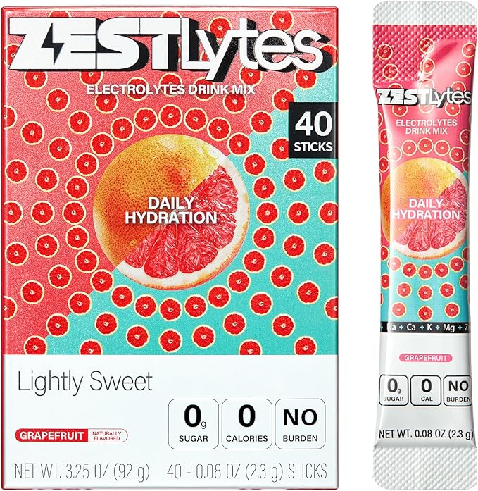 40 Sticks Sugar Free & 0 Calorie Electrolyte Hydration Packets, Low Sodium by ZestLytes