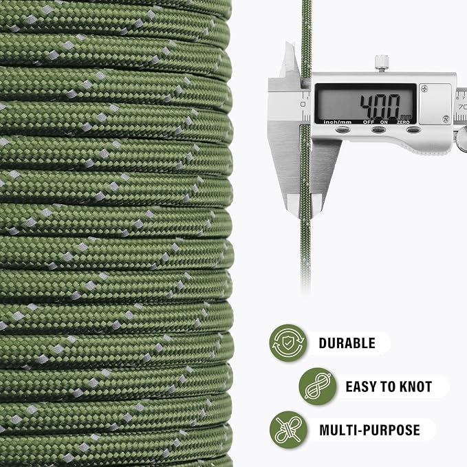 Reflective Paracord Rope 750 lb - 100ft 5/32" Parachute Cord 4MM 12-Strand para - Image 6