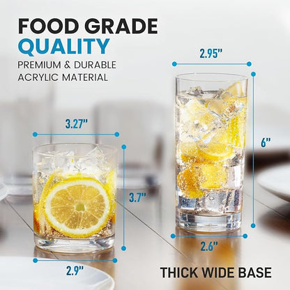 Zulay Kitchen Plastic Drinking Glasses – Mixed 16oz & 12oz Acrylic Shatterproof - Image 4