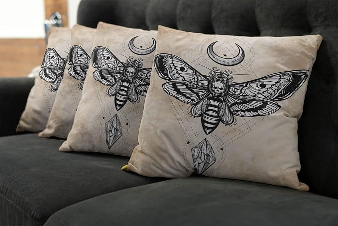 Ambesonne Fantasy Throw Pillow Cushion Case Pack of 4, Dead Head Hawk Moth Luna - Image 7