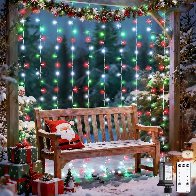 JMEXSUSS 300LED Red White and Green Christmas Curtain Lights by JMEXSUSS