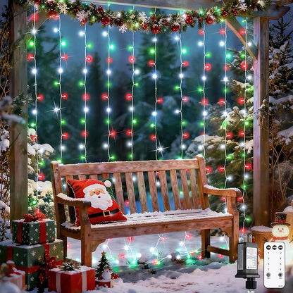JMEXSUSS 300LED Red White and Green Christmas Curtain Lights by JMEXSUSS