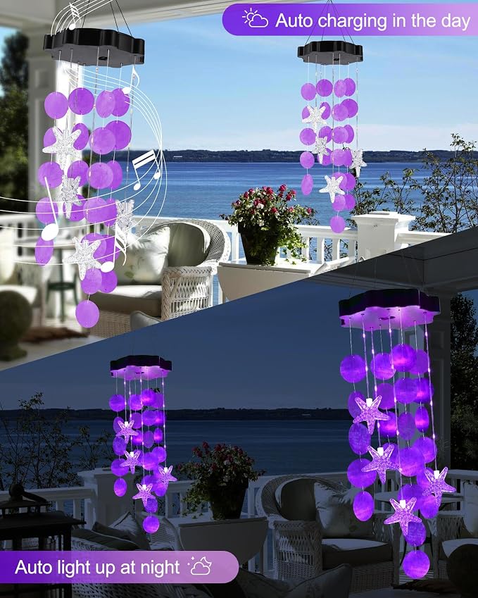 Toodour Solar Wind Chimes for Outside, Shells Light Gifts for Mom Grandma Women - Image 4