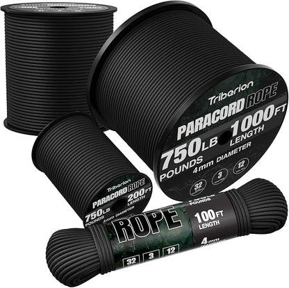 Paracord Rope 750 lb - 50ft 5/32" Parachute Cord 4MM 12-Strand para Cord - by Triberion