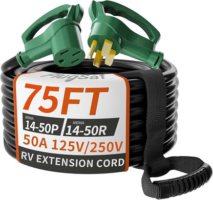 PlugSaf NEMA 14-50P/14-50R 75 FT 40 Amp RV/EV Extension Cord Outdoor by PlugSaf