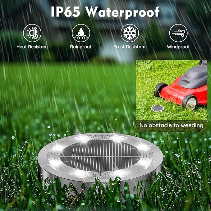 Solar Ground Lights Outdoor, 8 Pack Solar Lights Outdoor Waterproof, Mini Flat - Image 4