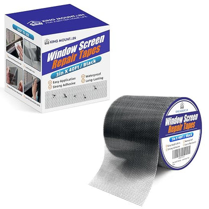 KING MOUNTAIN Black Window Screen Repair Tape, 3inX40FT Heavy Duty Screen by ForABetterHomeLife