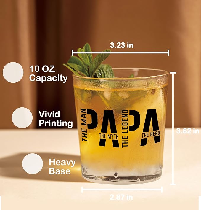 Nogrit Papa Gifts Whiskey Glasses 10 oz, Papa Dad Gifts - Image 2