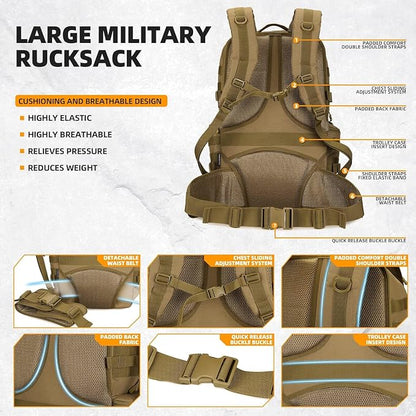 50L Military Tactical Backpack 3 Day Assault Pack Molle Daypack Hiking Backpack - Image 3