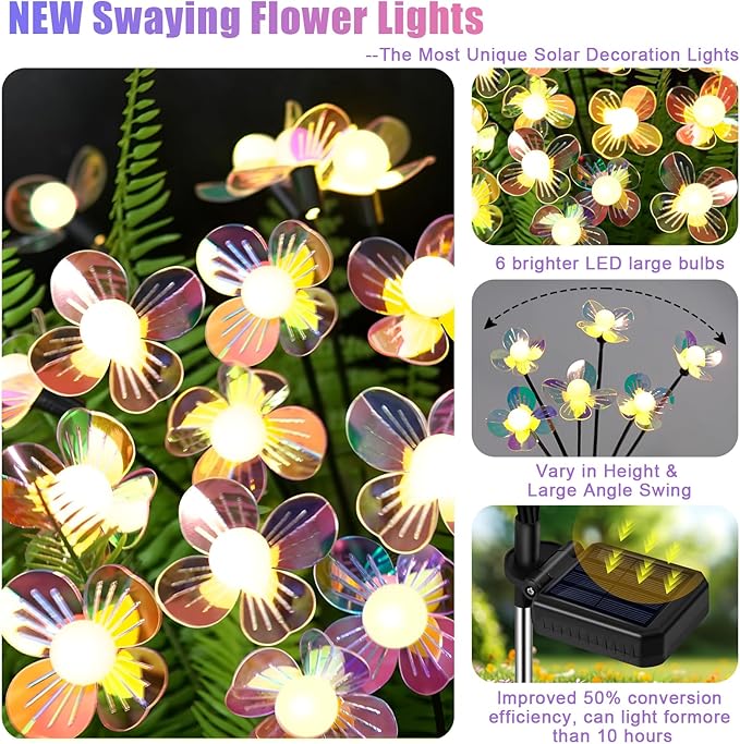 NBQQ Solar Garden Lights Outdoor, Swaying Light Waterproof Solar Lights Outdoor - Image 3