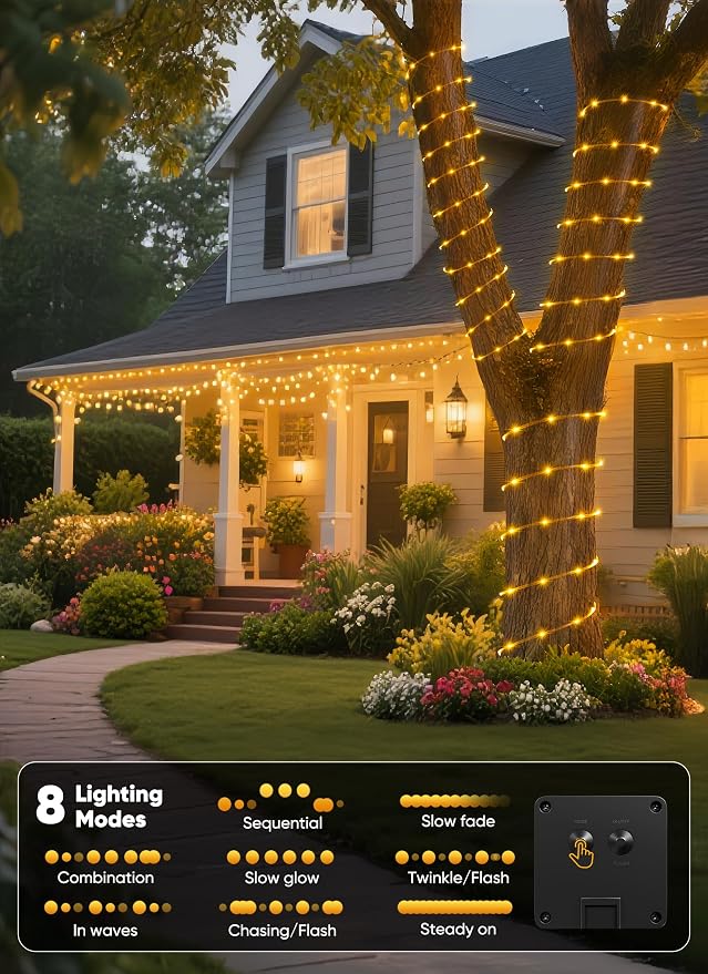Brightown Solar Rope Lights, 39FT 100LED Outdoor Solar String Lights, IP65 - Image 4