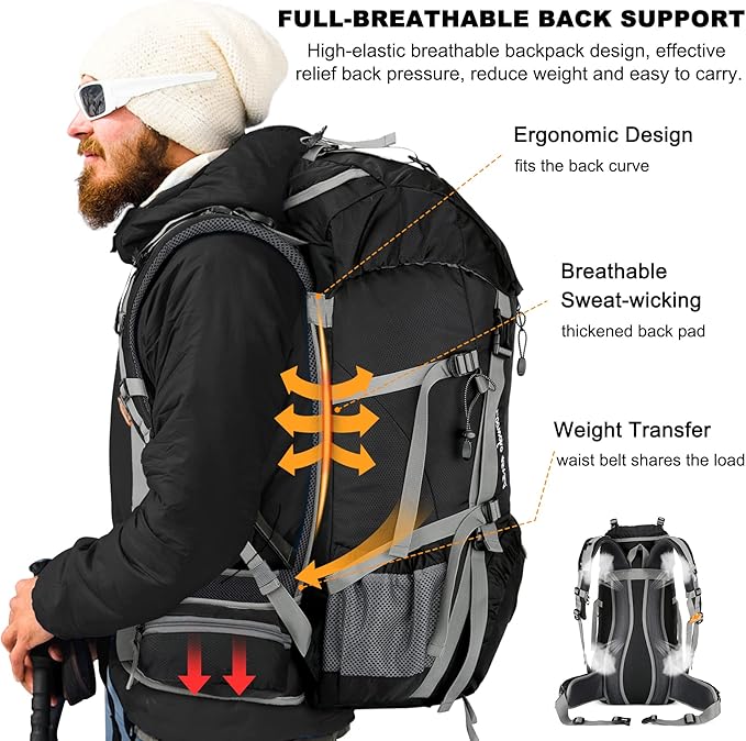 Loowoko 50L Hiking Backpack, Waterproof Camping Essentials Bag - Image 3