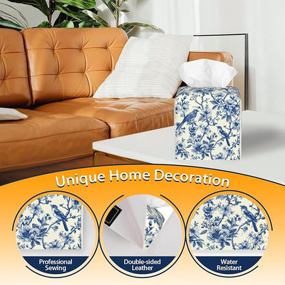 Tissue Box Cover Square, Vintage Floral and Blue Bird Tissue Box Holder - Image 4