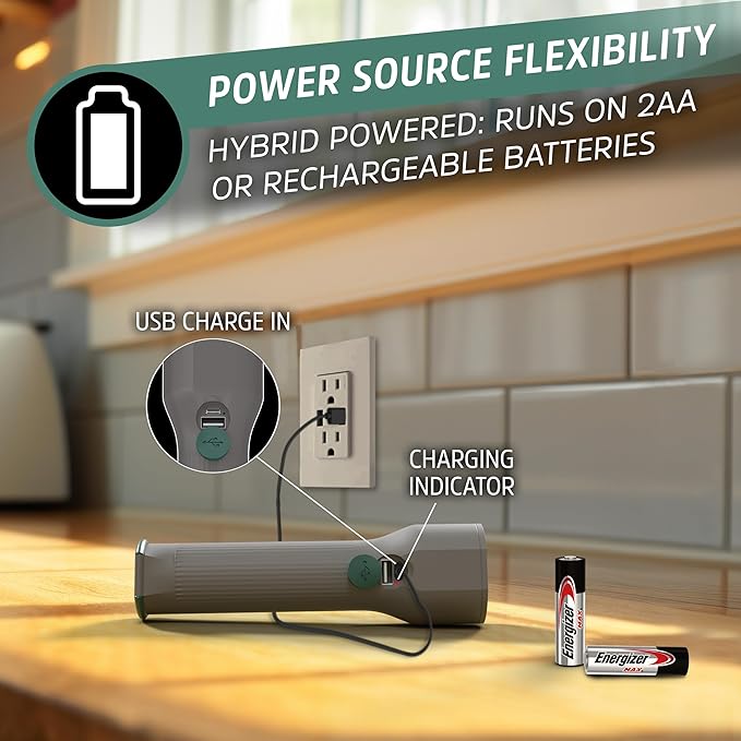 Energizer S-600 LED Flashlight Rechargeable Solar and AA Battery Power Options - Image 3