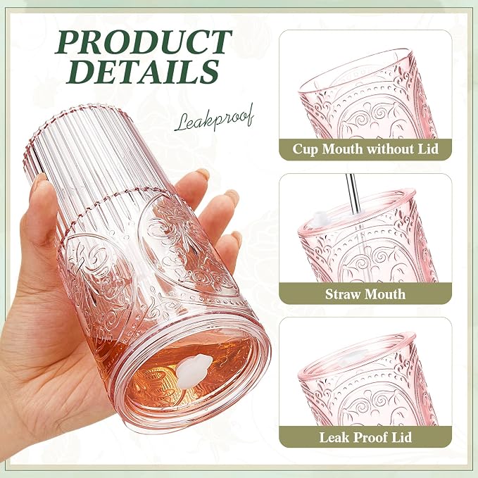 8 Set 20oz Vintage Plastic Tumbler - Image 3