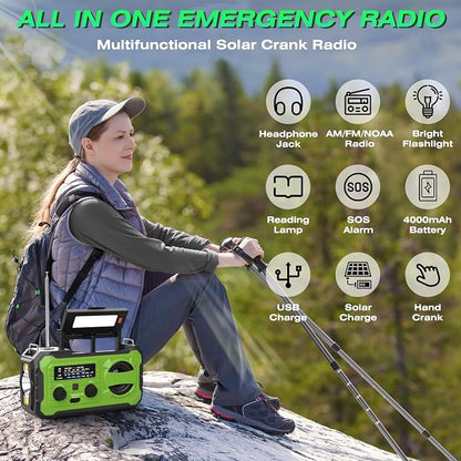 NITIGO Emergency Weather Radio 37000mWh Solar Hank Crank Radio USB Charged - Image 9