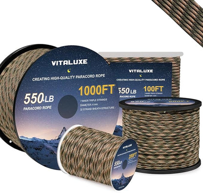 Paracord 550, 7 Triple Strands Utility Rope, Parachute Cord by VITALUXE