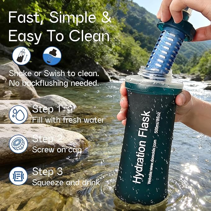 GUYI 500ml Collapsible Water Filter Bottle, Removes Impurities, BPA Free - Image 5