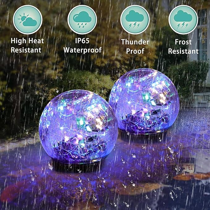 SyouHome Solar Garden Lights Outdoor Waterproof, 6 Pack Cracked Glass Ball Light - Image 3