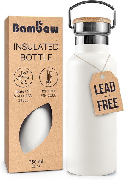 Bambaw Insulated Water Bottle 24 oz, Metal Water Bottle Stainless Steel by Bambaw