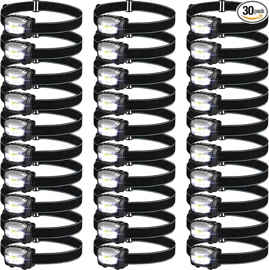 Macarrie 30 Pack LED Headlamps IPX4 Waterproof 3 Modes Headlamp Flashlight by Macarrie
