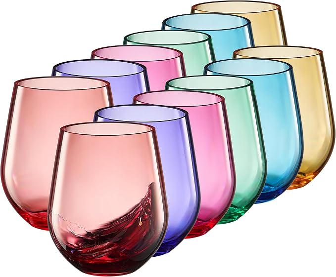 European Style Plastic Crystal Unbreakable Stemless Wine Glasses | Set of 12 | - Image 5