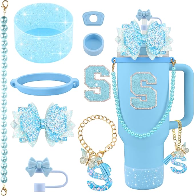9PCS Blue for Stanley Cup Accessories Set Bling Initials Bow Charms for Stanley by Unknown