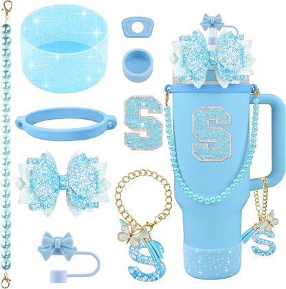 9PCS Blue for Stanley Cup Accessories Set Bling Initials Bow Charms for Stanley by Unknown