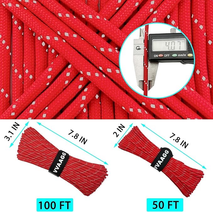 VVAAGG Reflective Paracord Rope 100FT, 7 Strand Nylon para Cord Lanyard Utility - Image 6