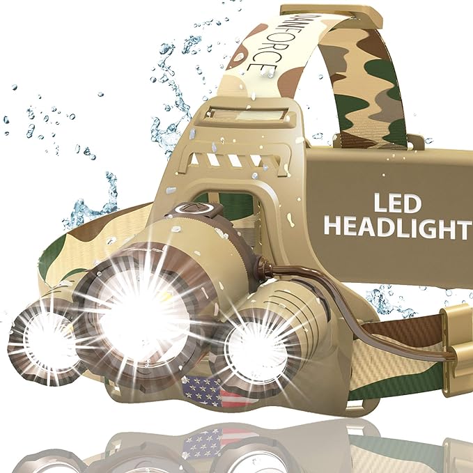 DanForce Camouflaged Headlamp Ultra Bright USB Rechargeable Head lamp. Tactical by DanForce
