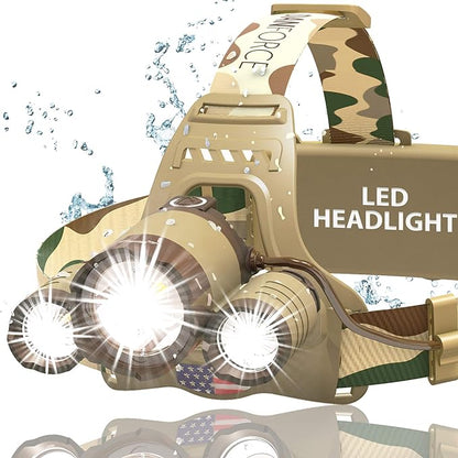 DanForce Camouflaged Headlamp Ultra Bright USB Rechargeable Head lamp. Tactical by DanForce