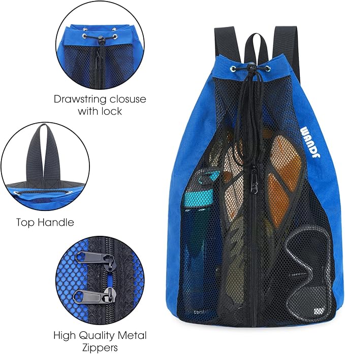 WANDF Swim Bag Mesh Drawstring Backpack Beach Backpack - Image 6