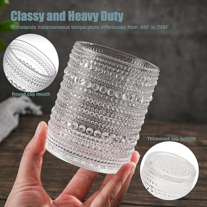 Set of 4 Hobnail Drinking Glasses, 15.2 Oz Romantic Water Glasses, Cocktail - Image 4