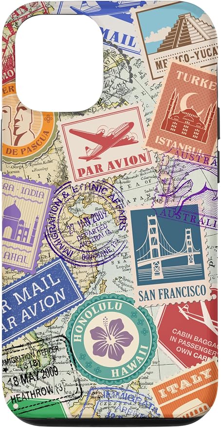 World Map Travel Passport Stamps Postage Stamp Case by Unknown