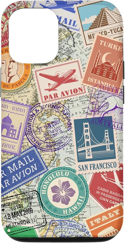 World Map Travel Passport Stamps Postage Stamp Case by Unknown