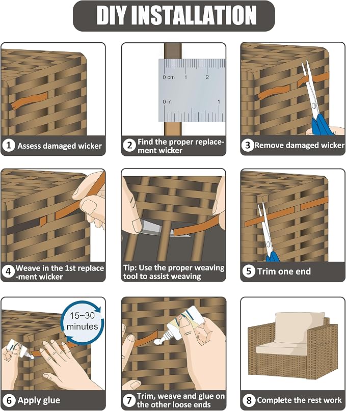 Lahpivieh 120 Ft Wicker Repair Kit, Plastic Wicker Material, Faux Rattan - Image 3