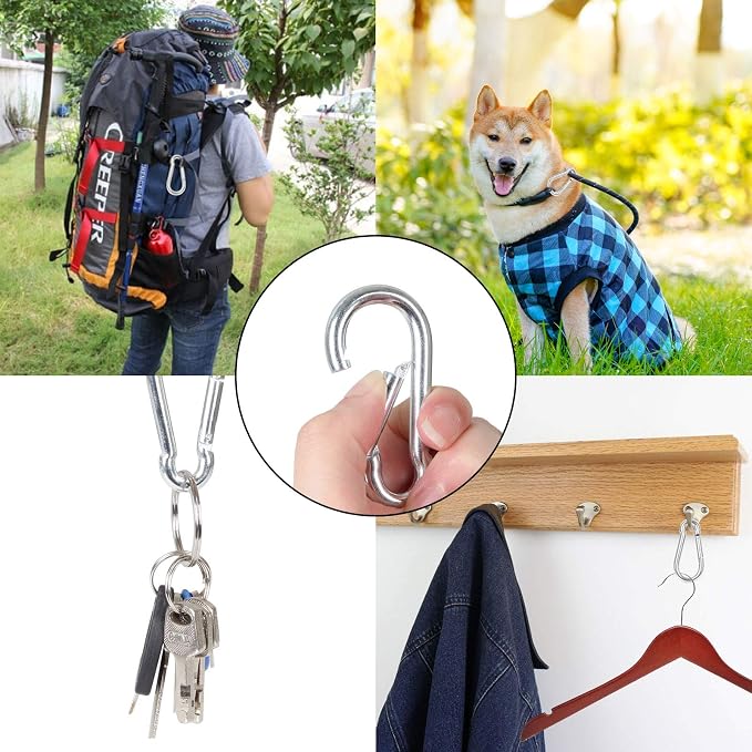 60Pcs Stainless Steel Carabiner Clip Spring-Snap Hook 1/4 in, M6 x 2 3/8 Inch - Image 5