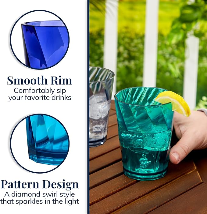US Acrylic Optix Plastic Reusable Drinking Glasses 14oz Rocks Cups in Coastal - Image 4
