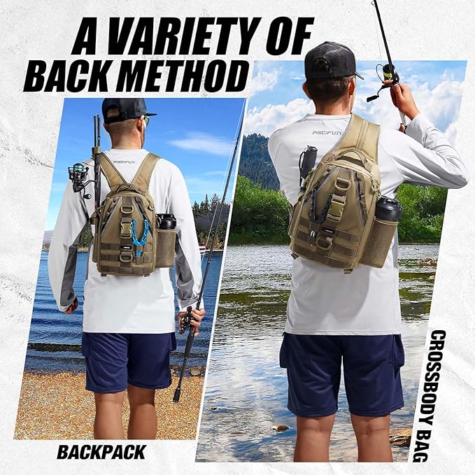 Piscifun Fishing Backpack with Rod Holder, Lightweight Sling Bag Storge Gear - Image 3
