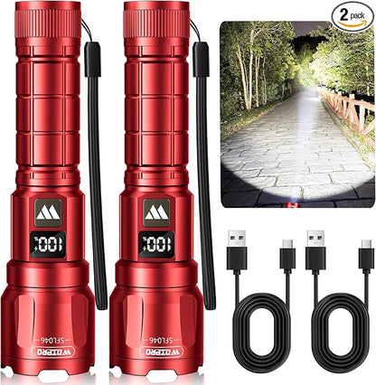 WdtPro LED Rechargeable Flashlight 2 Pack, Super Bright Zoomable 6000 Lumens by WdtPro