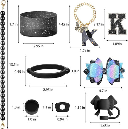 9PCS Black for Stanley Cup Accessories Set Bling Initials Bow Charms for - Image 3